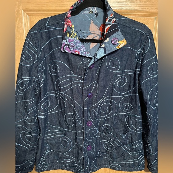 Casual Studio Floral Colorful Quilted Reversible Jacket 100% Cotton Womens Med - Picture 7 of 10